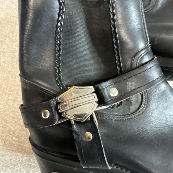 Harley Davidson Black Leather Pull On Harness Biker Boots Women's Size 9 - Picture 5 of 11